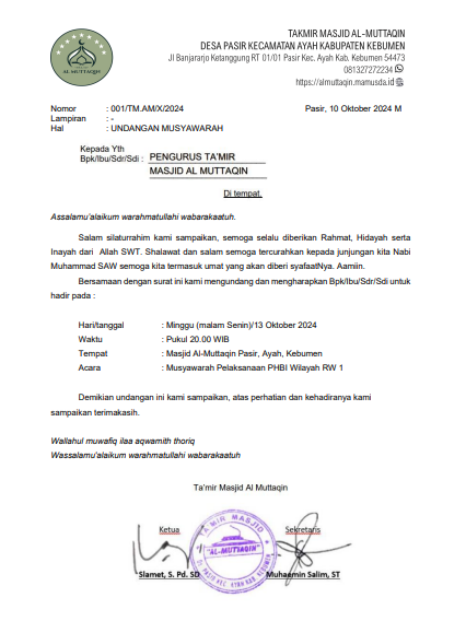 Musyawarah Ta'mir membahas konsep PHBI Tahun 2025 di wilayah RW 1